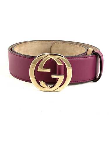 Gucci GUCCI LEATHER PINK ROSE BELT Gg GOLD Interlo