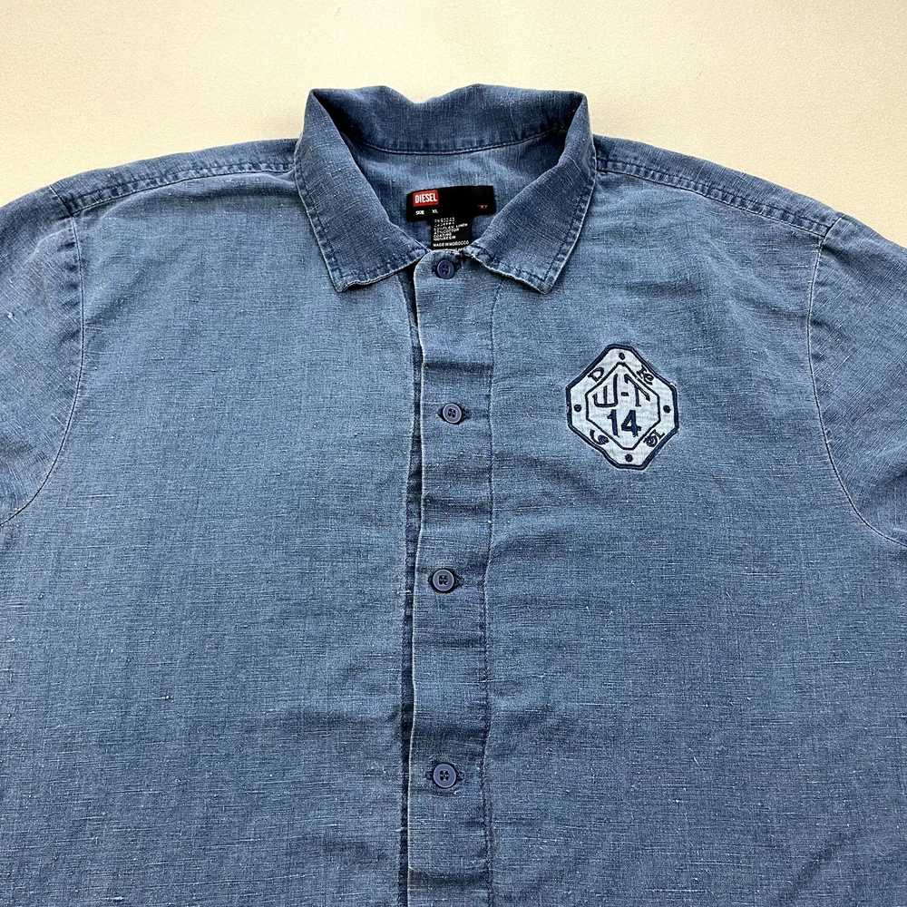 Diesel Diesel Shirt Button Up Large Blue Linen Pa… - image 2