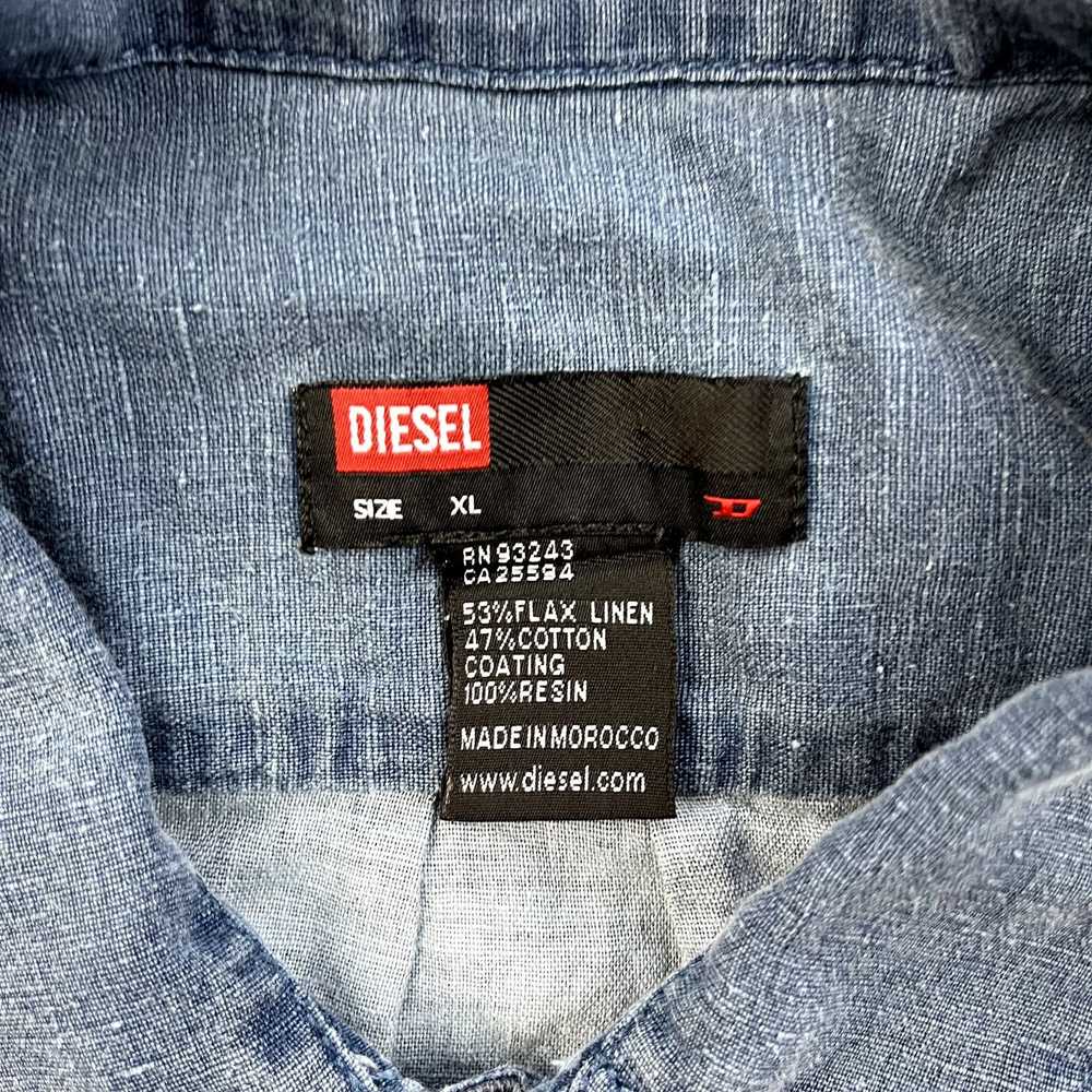 Diesel Diesel Shirt Button Up Large Blue Linen Pa… - image 5