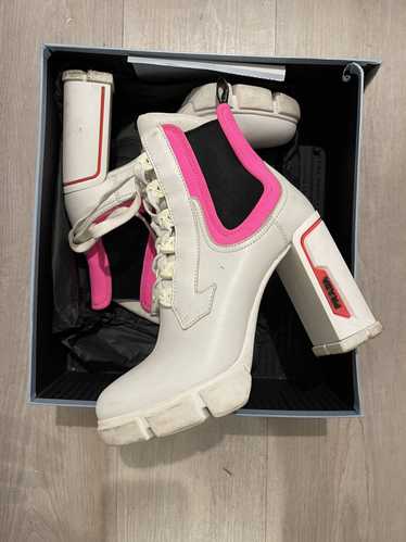 Prada Prada Chunky White and Neon Pink Lace-up Ank