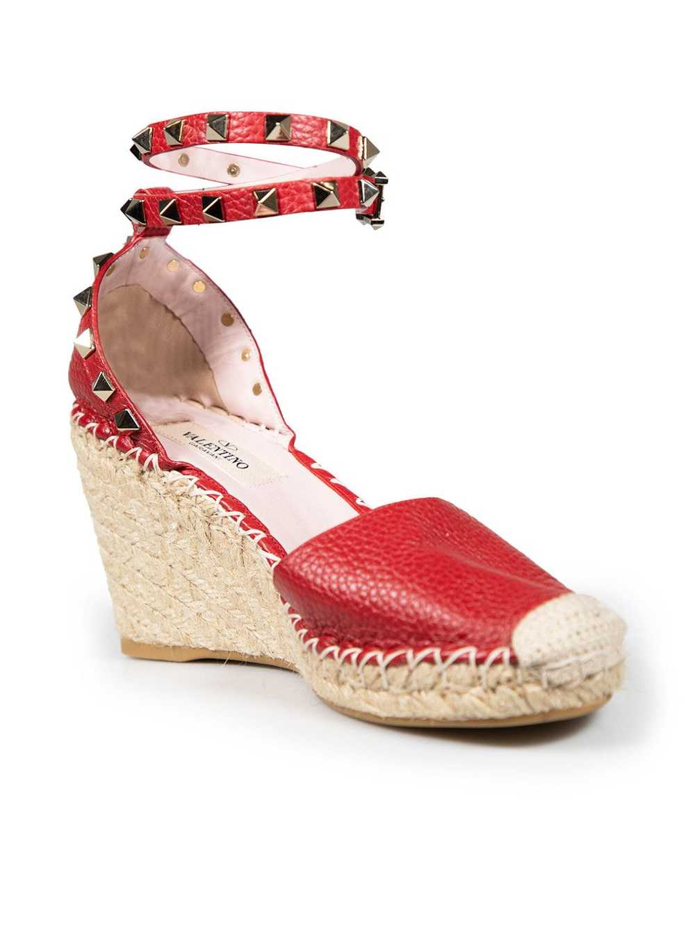 Valentino Garavani Red Leather Rockstud Wedges - image 2