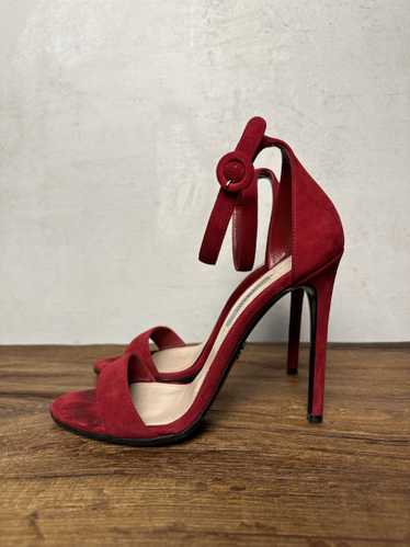 Prada Prada Red Suede Open Toe Ankle Strap Sandals