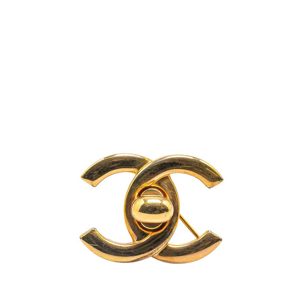 Gold Chanel Gold Plated CC Turn-Lock Brooch - image 1