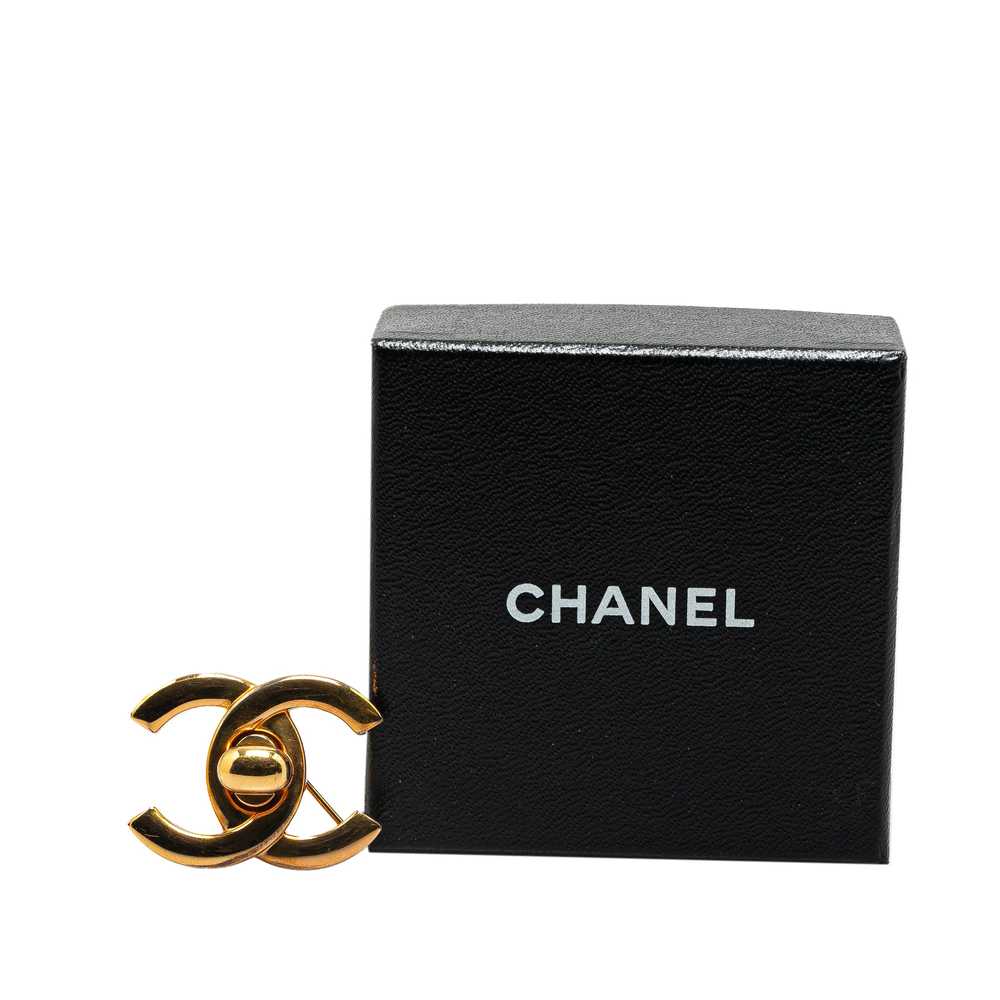 Gold Chanel Gold Plated CC Turn-Lock Brooch - image 4