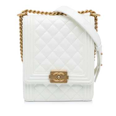 White Chanel North South Boy Flap Crossbody Bag