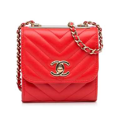 Red Chanel Mini Chevron Quilted Lambskin Trendy C… - image 1