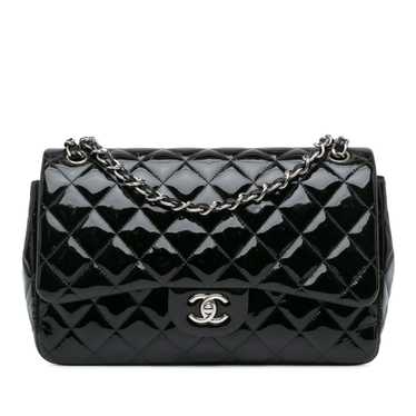 Black Chanel Jumbo Classic Patent Double Flap Shou