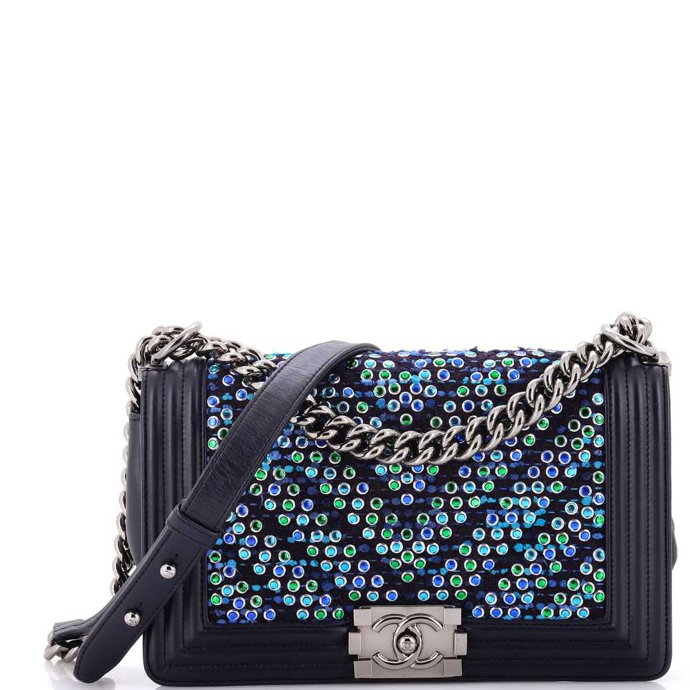 CHANEL Boy Flap Bag Chevron Tweed and Rhinestones… - image 1