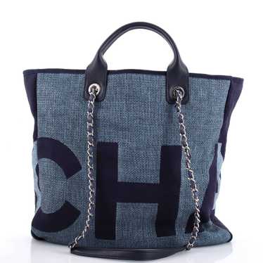 CHANEL Deauville Logo Shopping Tote Printed Raffia