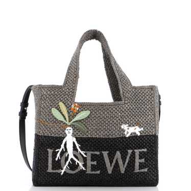 LOEWE Embroidered Logo Convertible Tote Raffia Sma