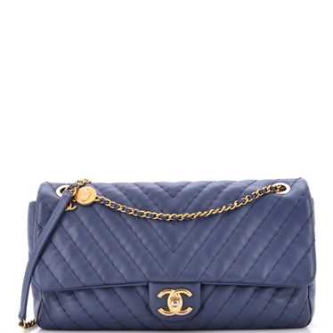 CHANEL Medallion Charm Flap Bag Chevron Calfskin J