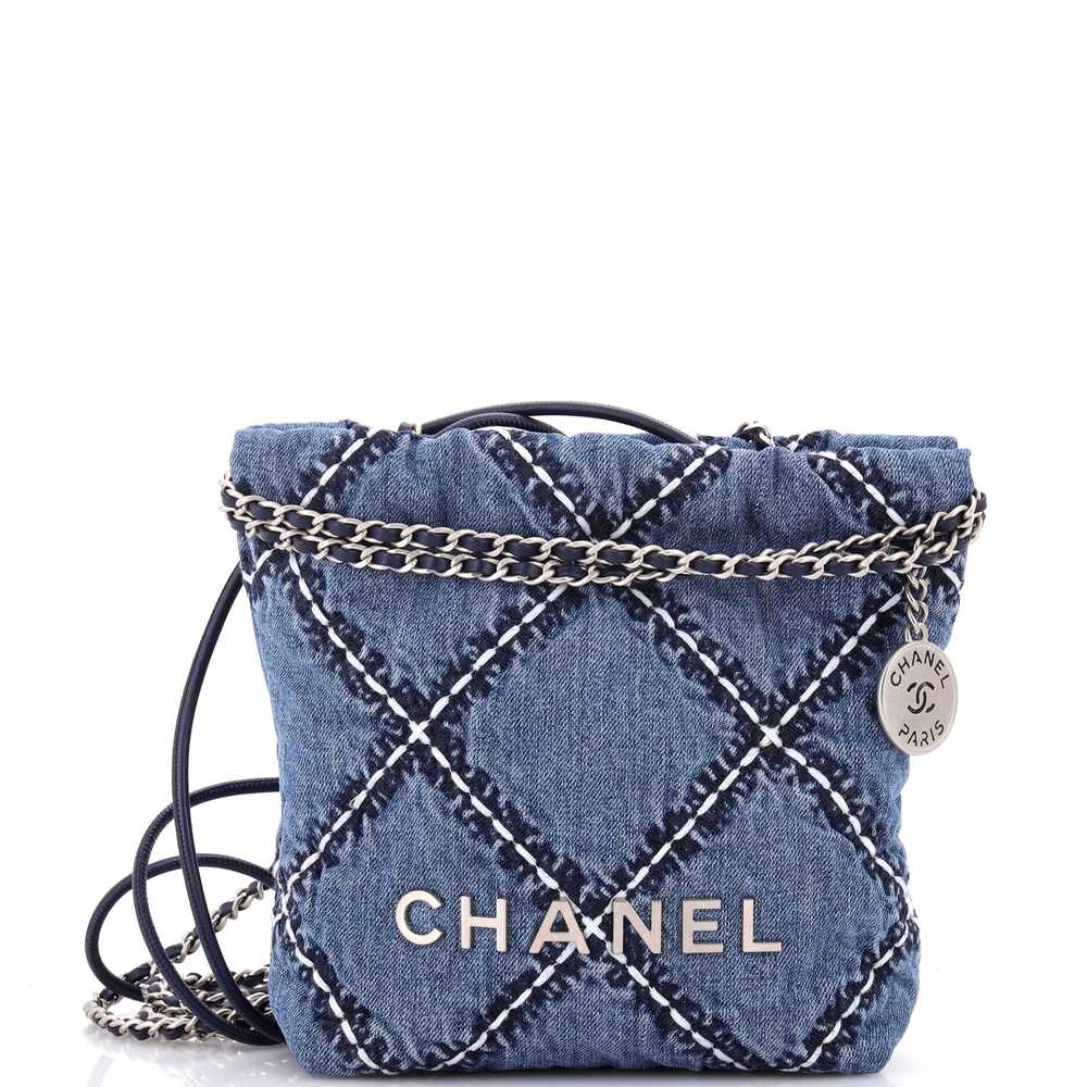 CHANEL 22 Chain Hobo Quilted Studded Denim Mini - image 1