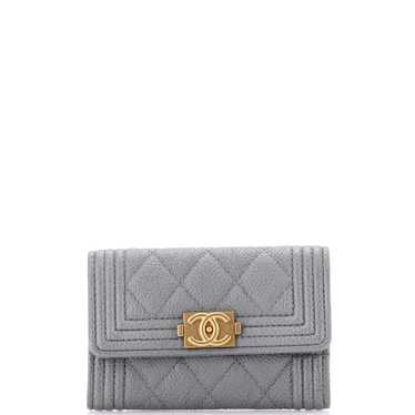 CHANEL Boy Flap Card Case Quilted Caviar