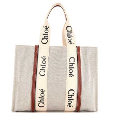 CHLOE Woody Tote Canvas with Leather Large