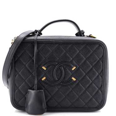 CHANEL Filigree Vanity Case Quilted Caviar Large