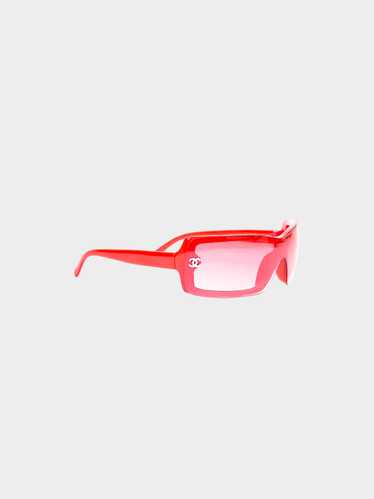 Chanel 2000s Red CC Rectangular Sunglasses