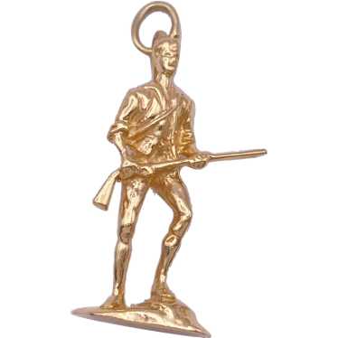 Minuteman Soldier Charm 14K Gold Reversible Three… - image 1