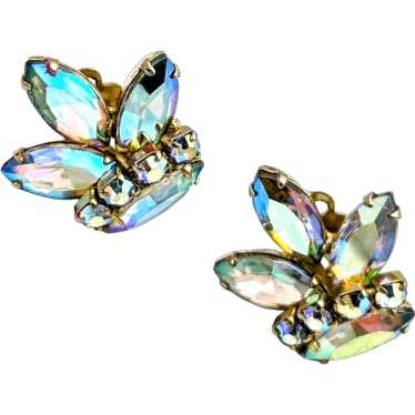 Iridescent AB Rhinestone Clip On Earrings - image 1