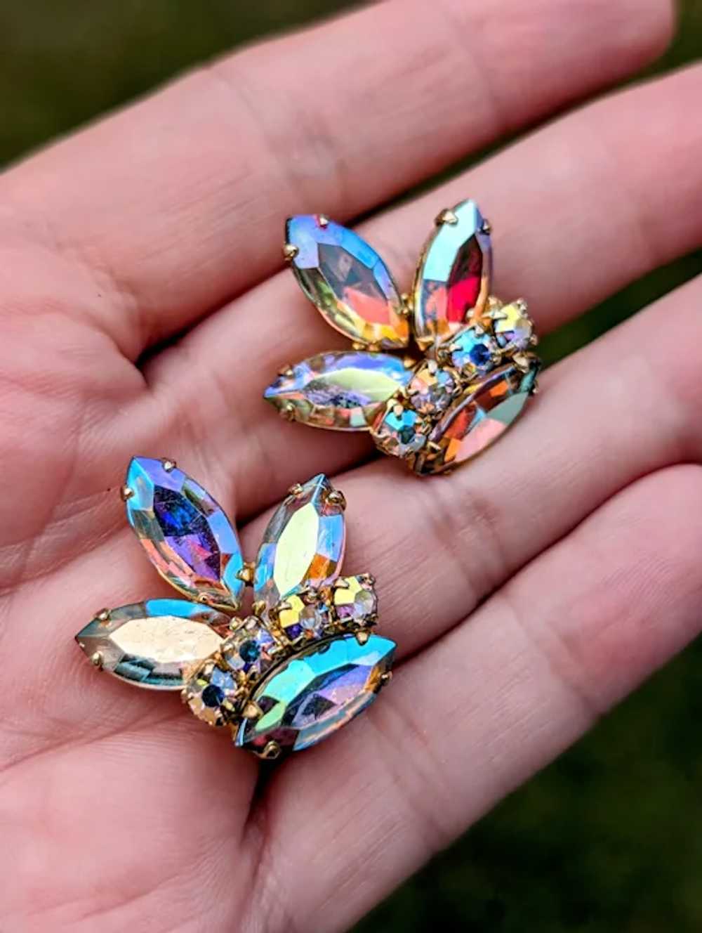 Iridescent AB Rhinestone Clip On Earrings - image 2