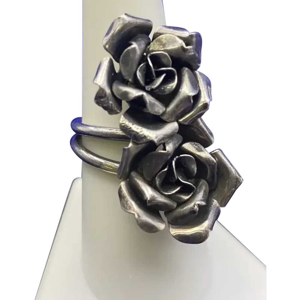 Signed 800 Silver Double Rose Flower Ring Size 8 - image 1