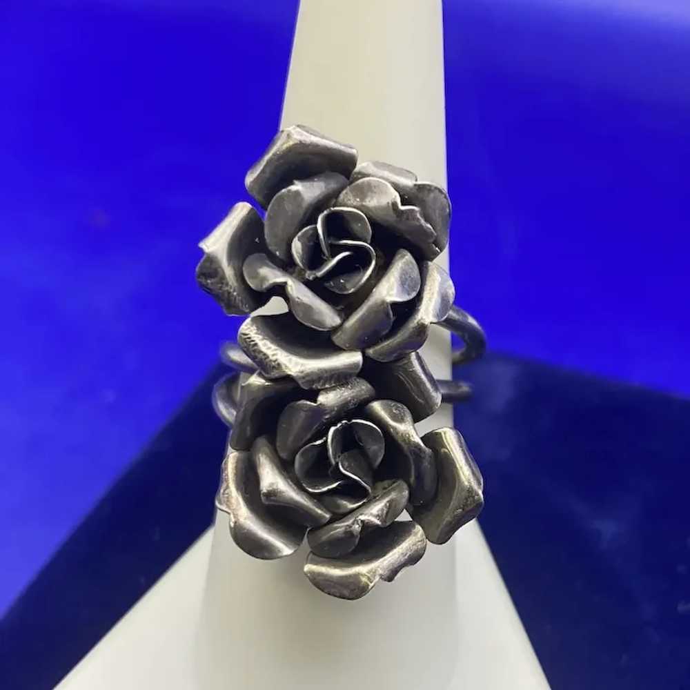 Signed 800 Silver Double Rose Flower Ring Size 8 - image 4