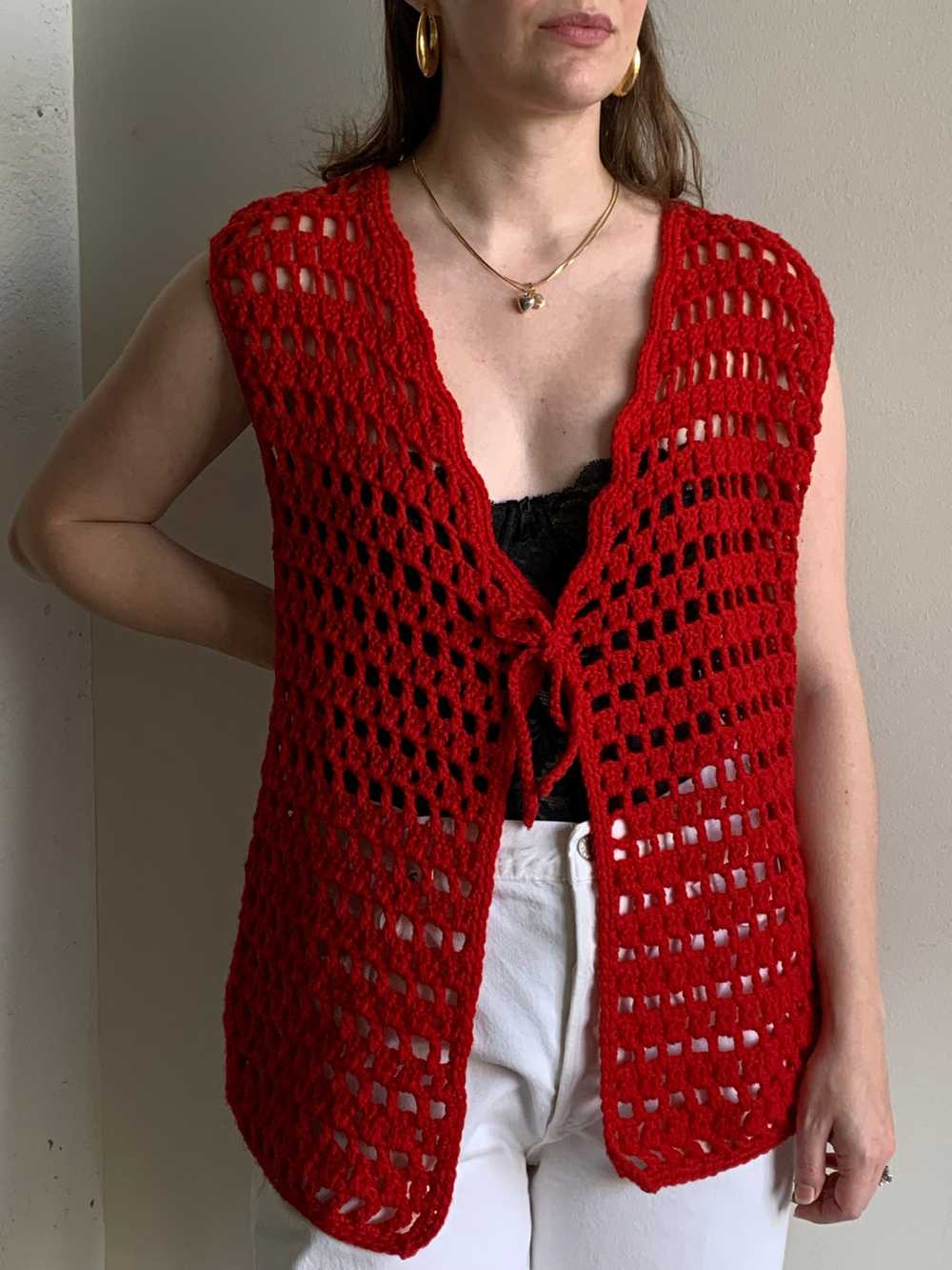 Red crochet sweater vest - image 1