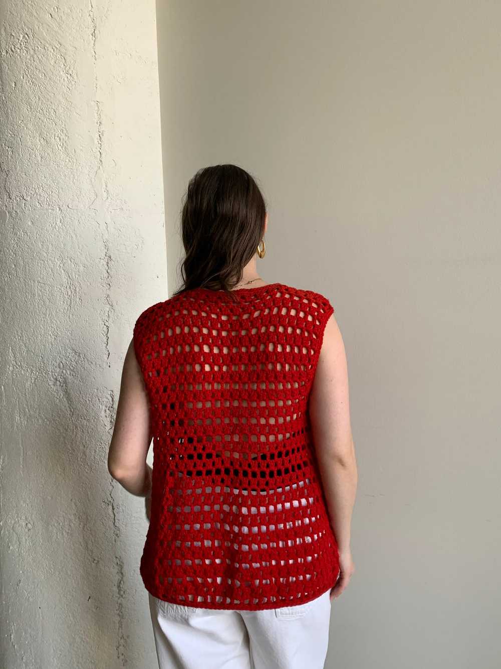 Red crochet sweater vest - image 2