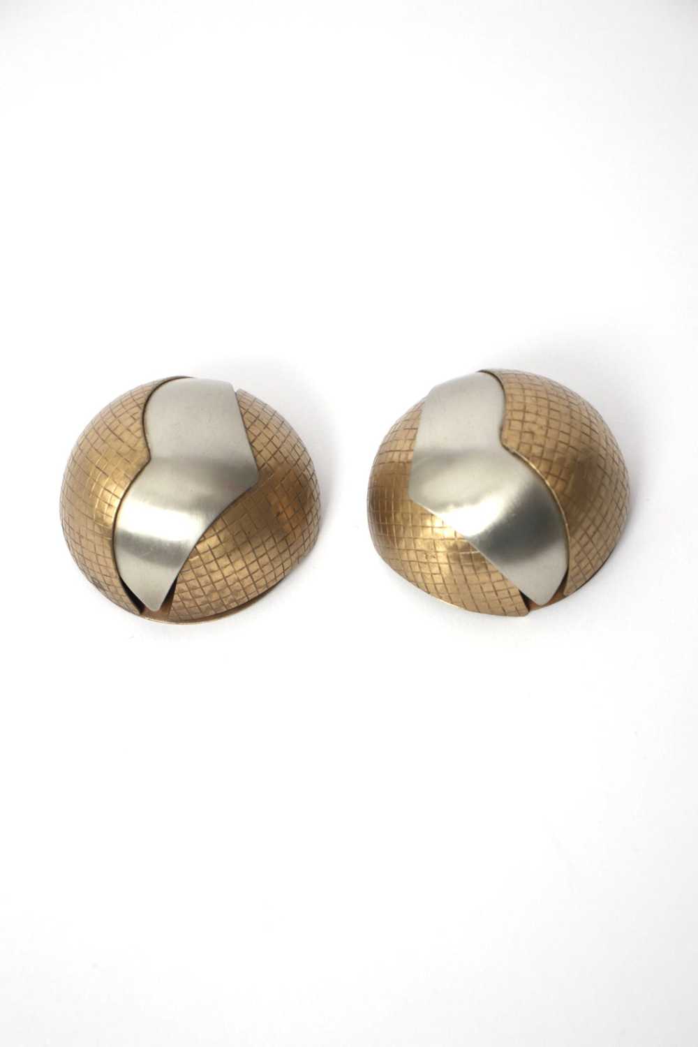 Brutalist Brass Dome Earrings - image 1