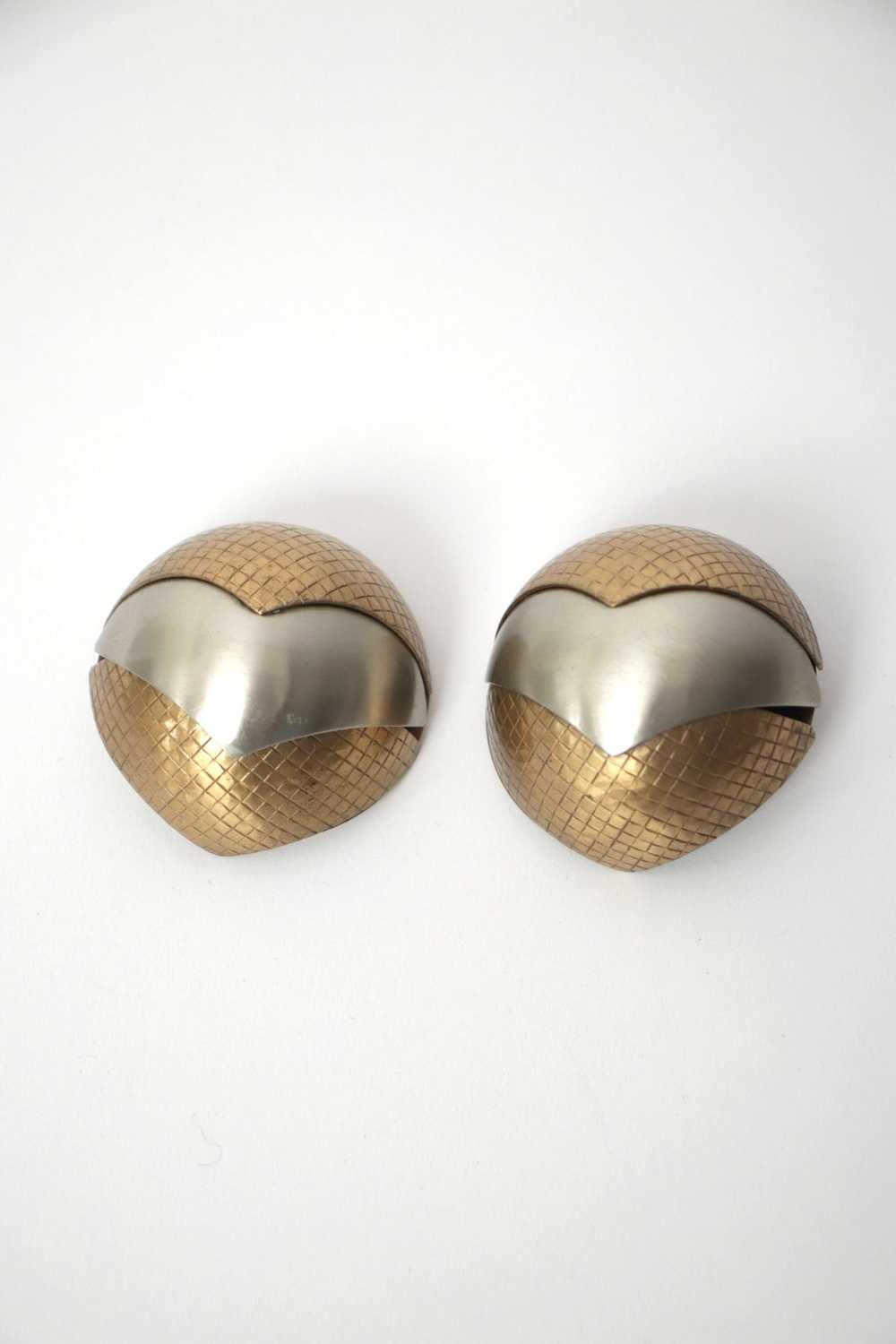 Brutalist Brass Dome Earrings - image 4