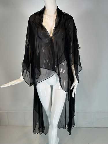 Sheer Black Silk Chiffon Kimono Robe Négligée Ling