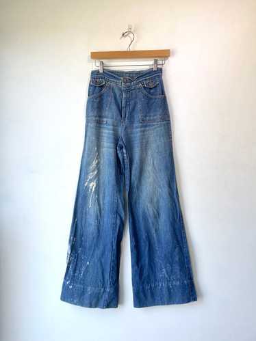 Vintage Bleach Stained Blue Wide Leg Jeans - image 1