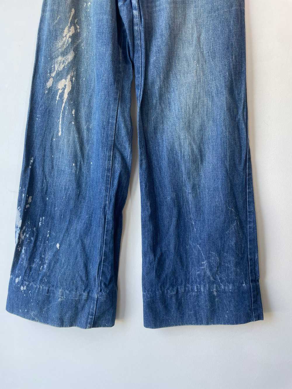 Vintage Bleach Stained Blue Wide Leg Jeans - image 2