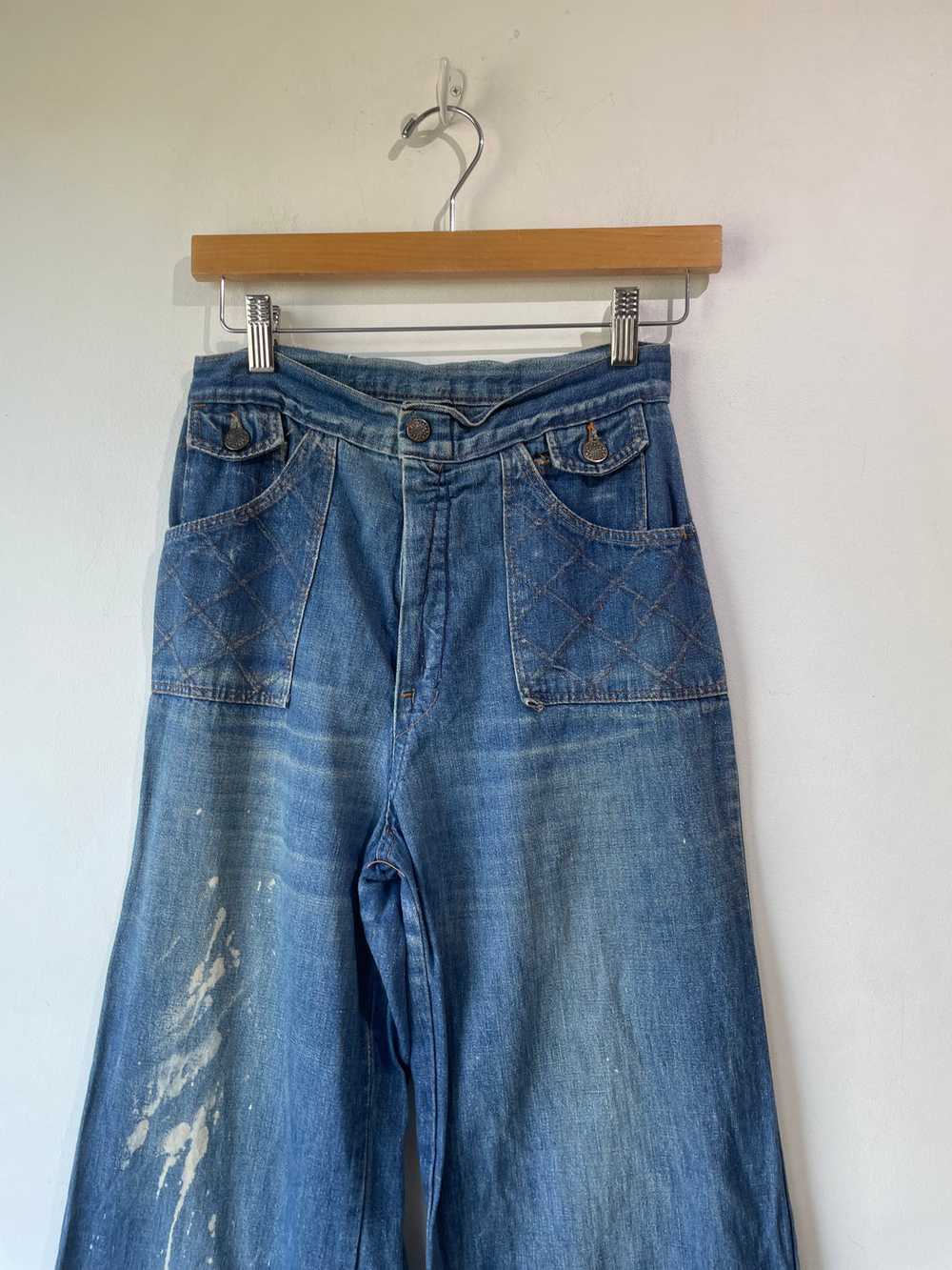 Vintage Bleach Stained Blue Wide Leg Jeans - image 3