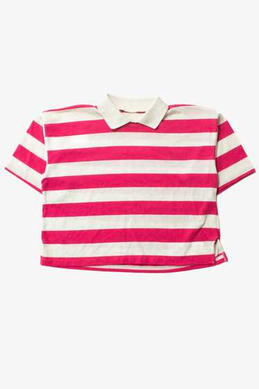 Vintage Pink Striped Cropped Collared T-Shirt (19… - image 1