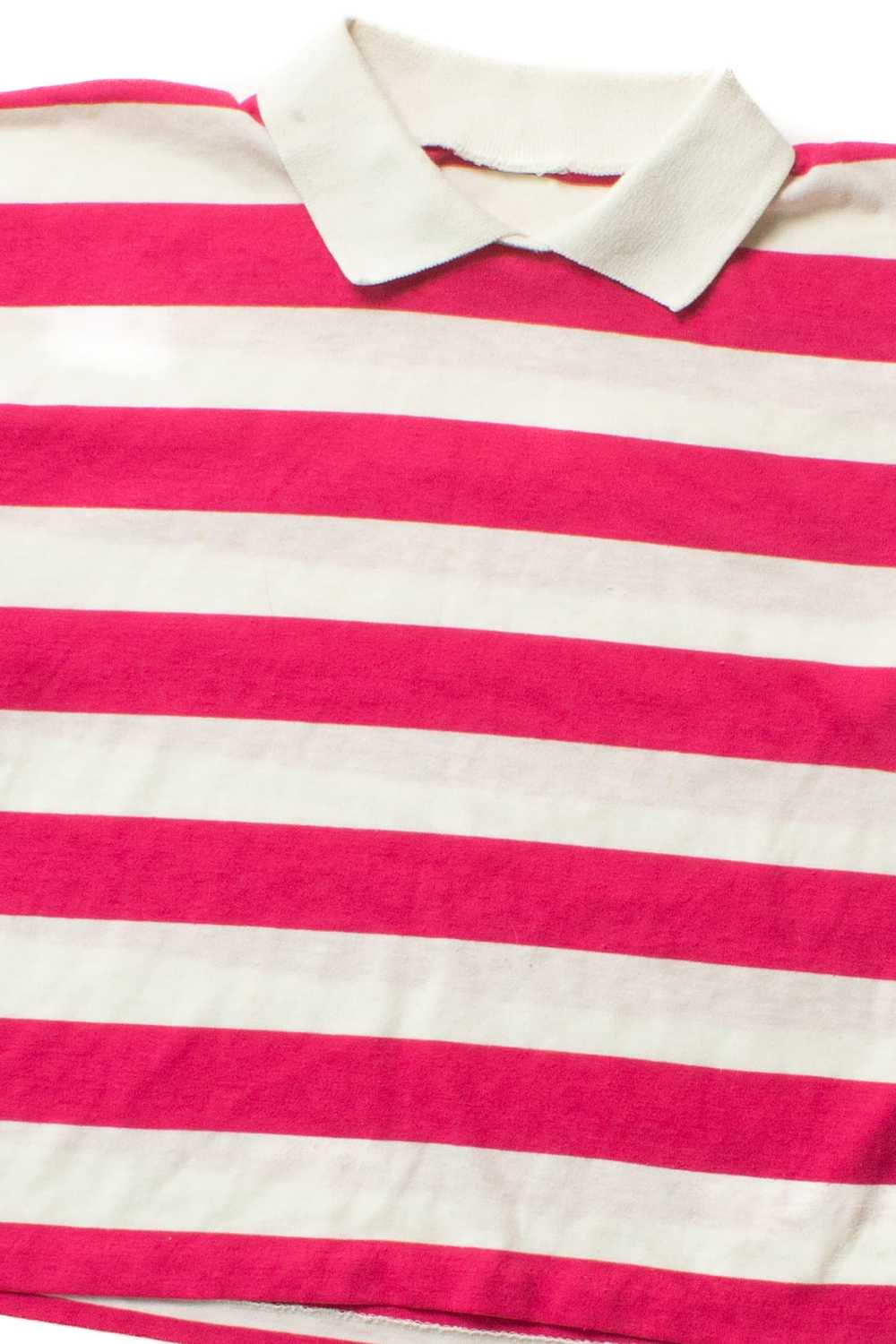 Vintage Pink Striped Cropped Collared T-Shirt (19… - image 2