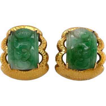 David Webb 18K Yellow Gold Jade Earring - image 1