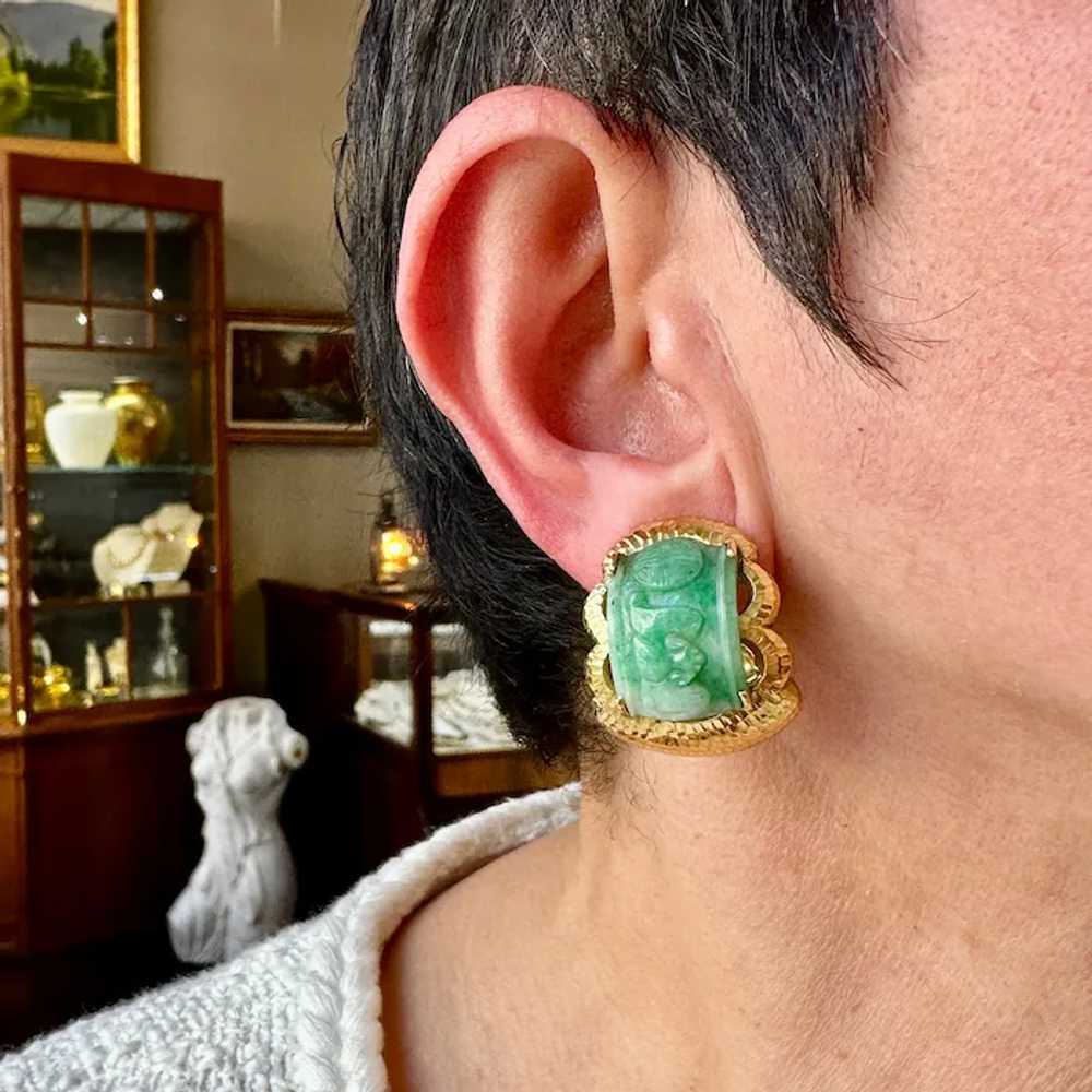 David Webb 18K Yellow Gold Jade Earring - image 5