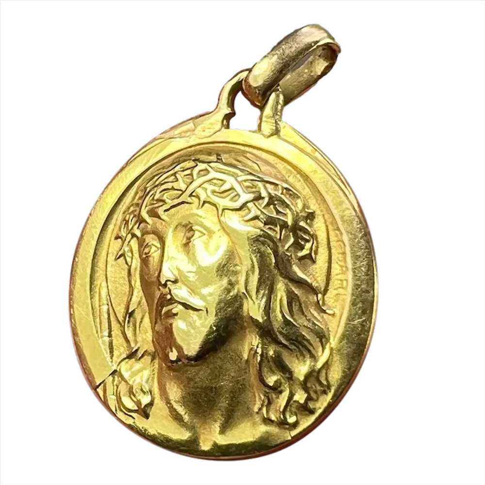 French Charl 18K Yellow Gold Jesus Christ Crown o… - image 1