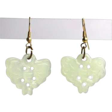 Genuine Pale Jade Carved Butterfly Earrings - image 1