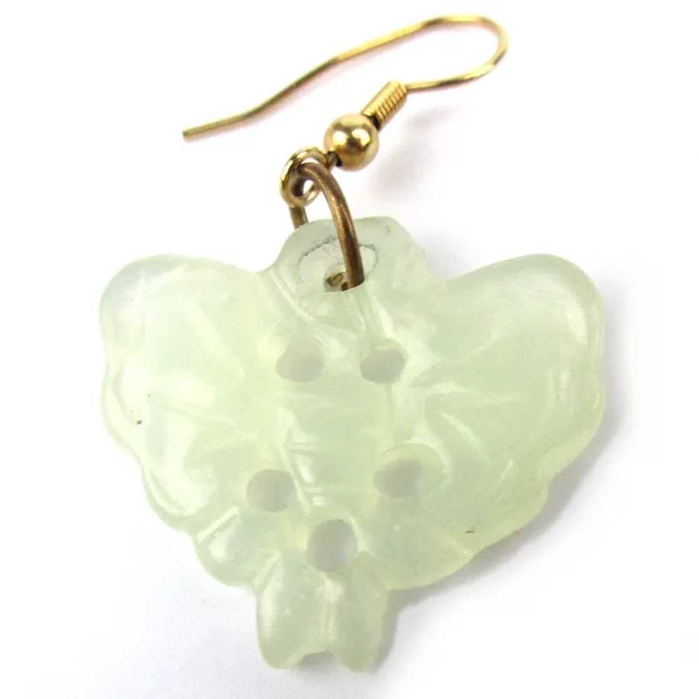 Genuine Pale Jade Carved Butterfly Earrings - image 2