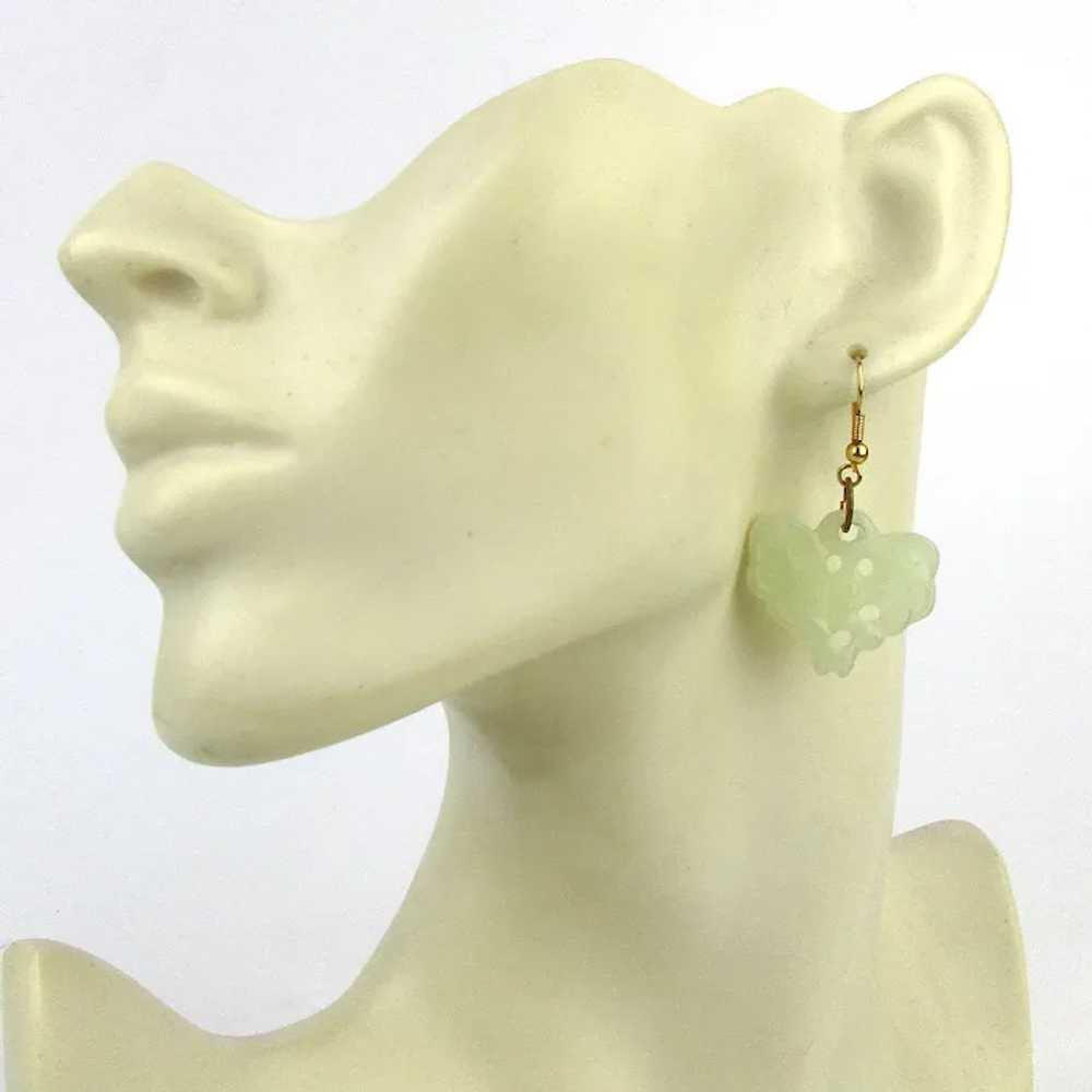 Genuine Pale Jade Carved Butterfly Earrings - image 3