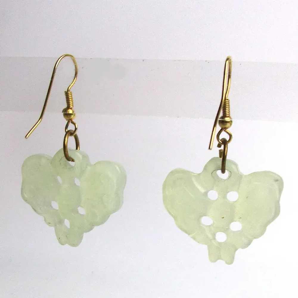 Genuine Pale Jade Carved Butterfly Earrings - image 4