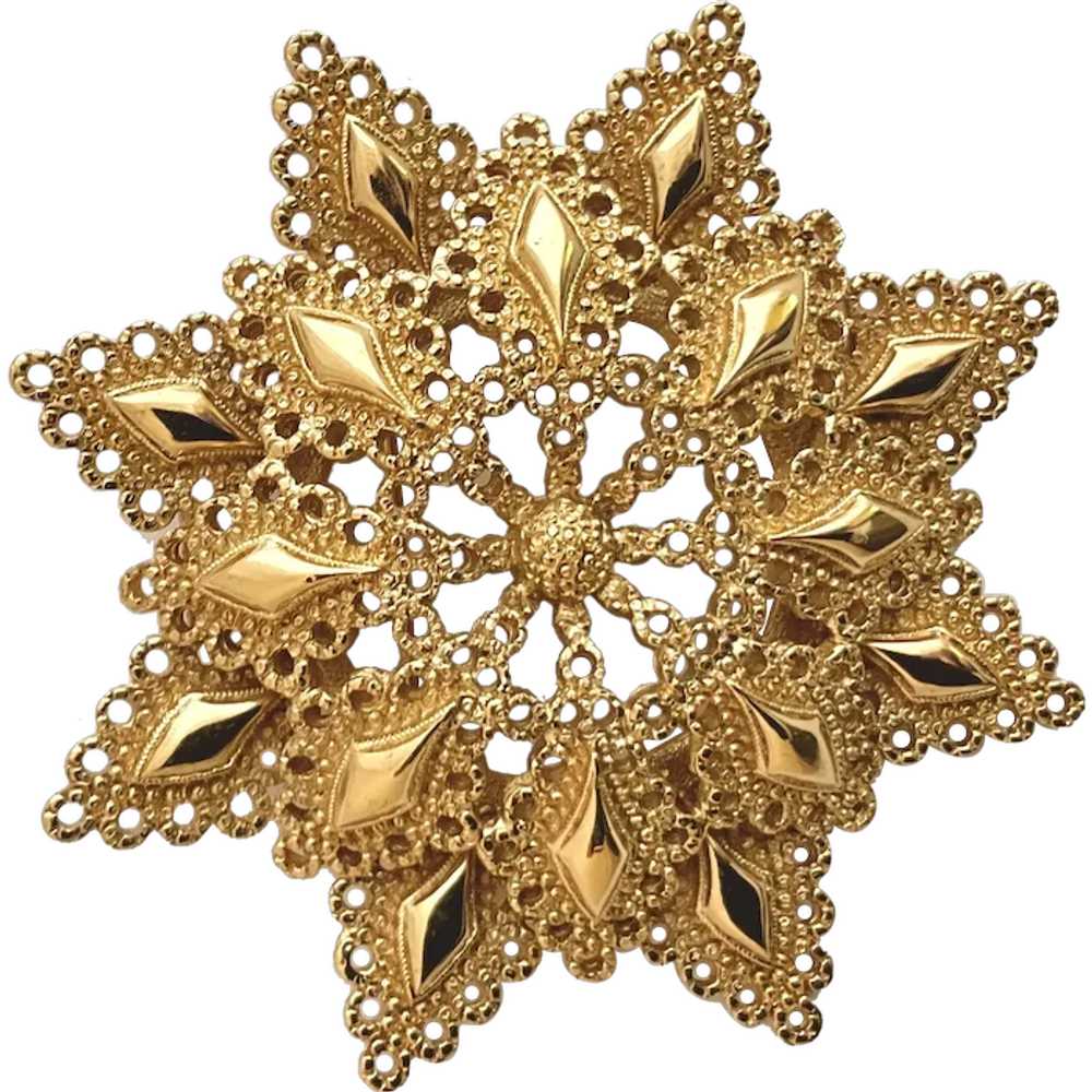 Monet Large, Gold Plated Sunburst Brooch - image 1