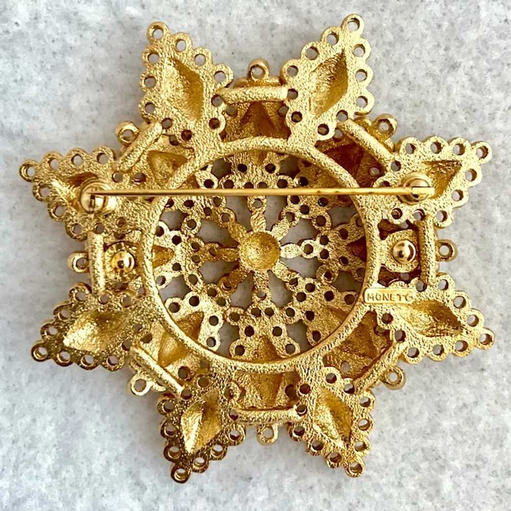 Monet Large, Gold Plated Sunburst Brooch - image 9