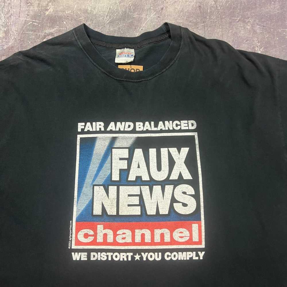 Hanes × Streetwear × Vintage 2003 Black Faux News… - image 2