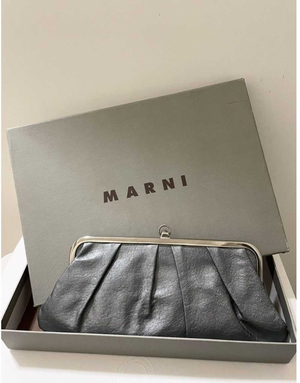 Marni Marni silver leather clutch bag black bow e… - image 5