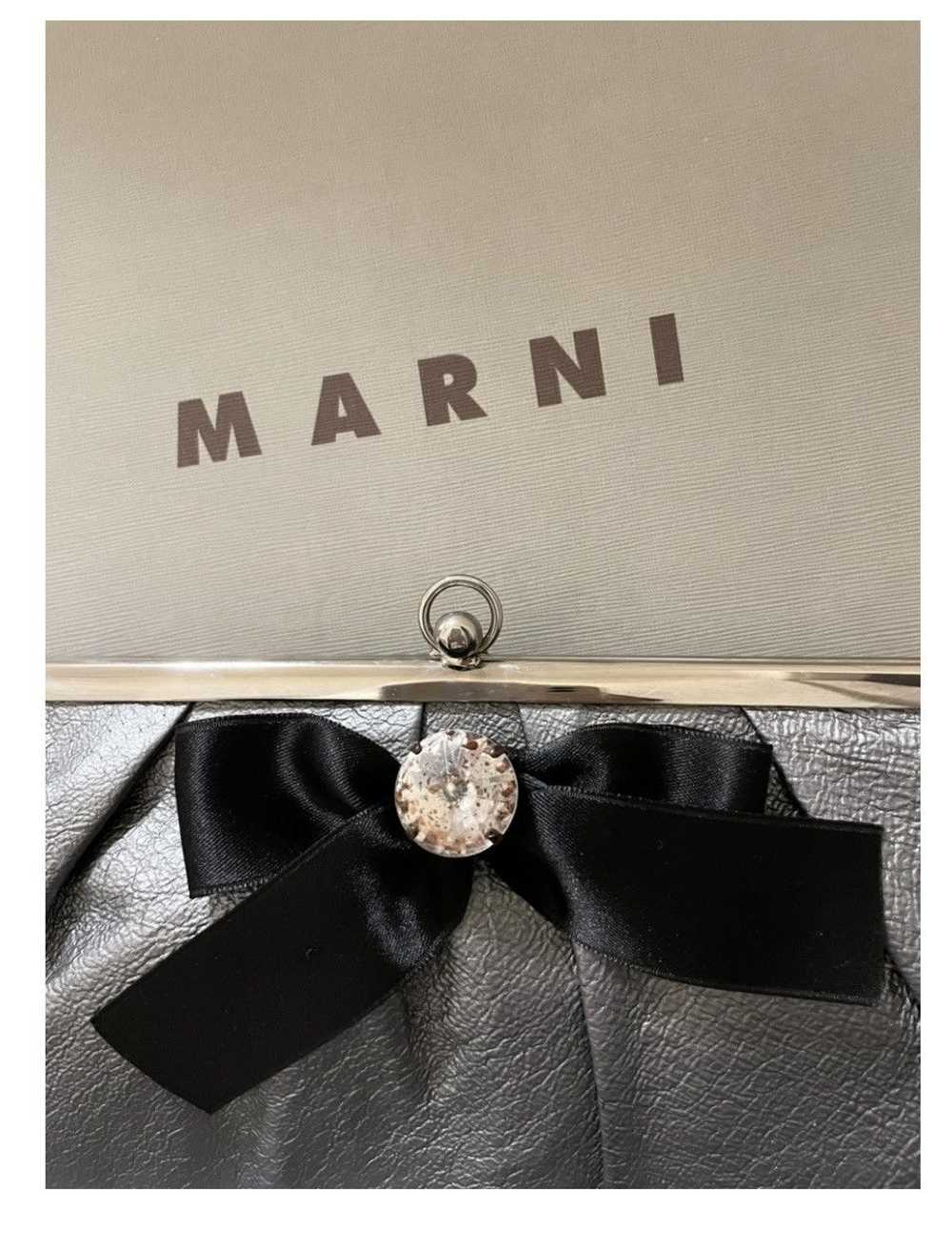 Marni Marni silver leather clutch bag black bow e… - image 6