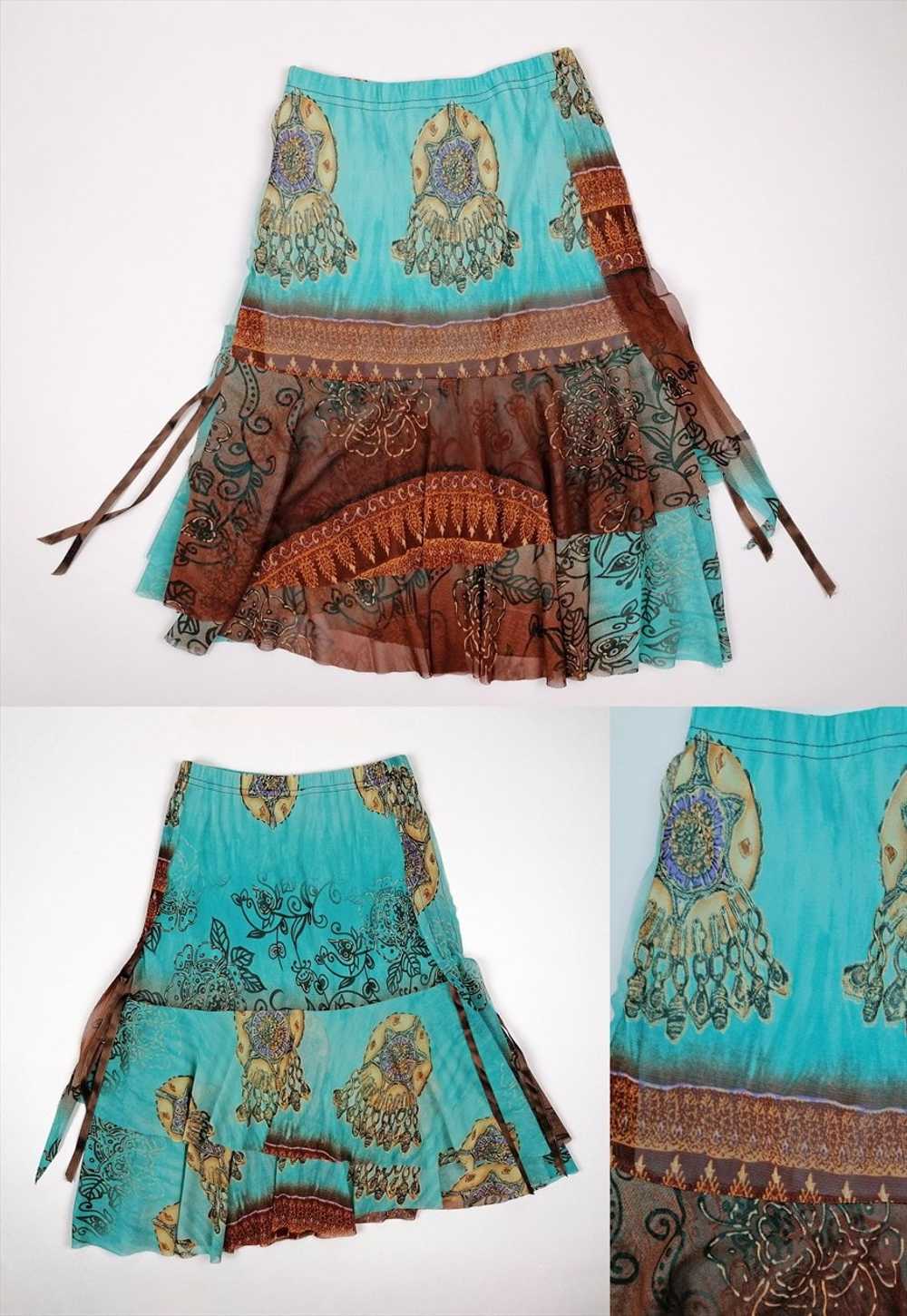 KIABI Vintage Y2K Skirt Aztec Print Frilly Ruffles - image 4