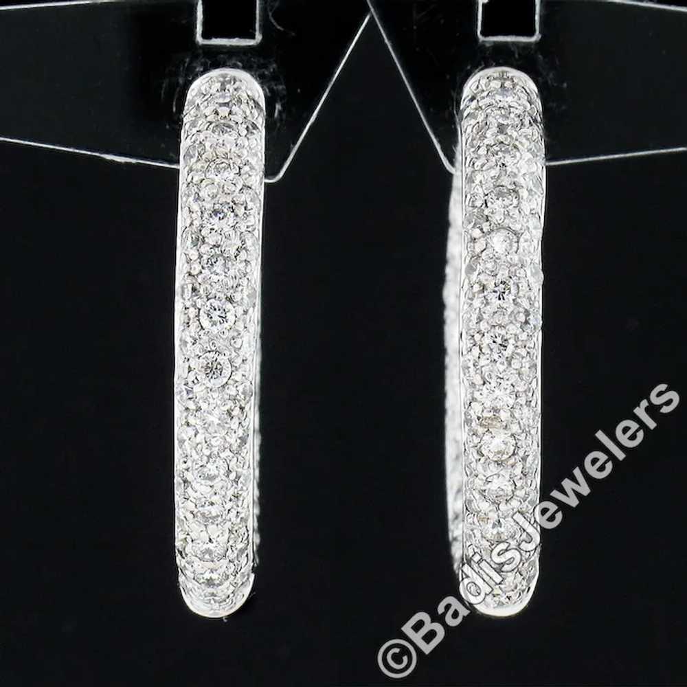 14K White Gold Round Cut Diamond 3 Row Pave In & … - image 2