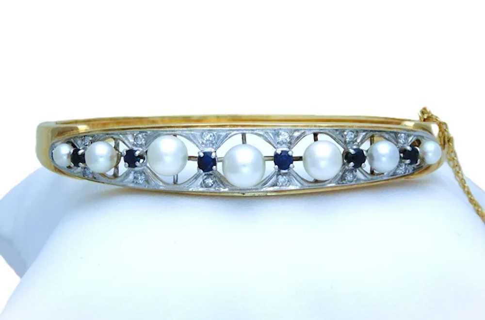 Vintage 14k Gold Pearl, Sapphire, and Diamond Bra… - image 6